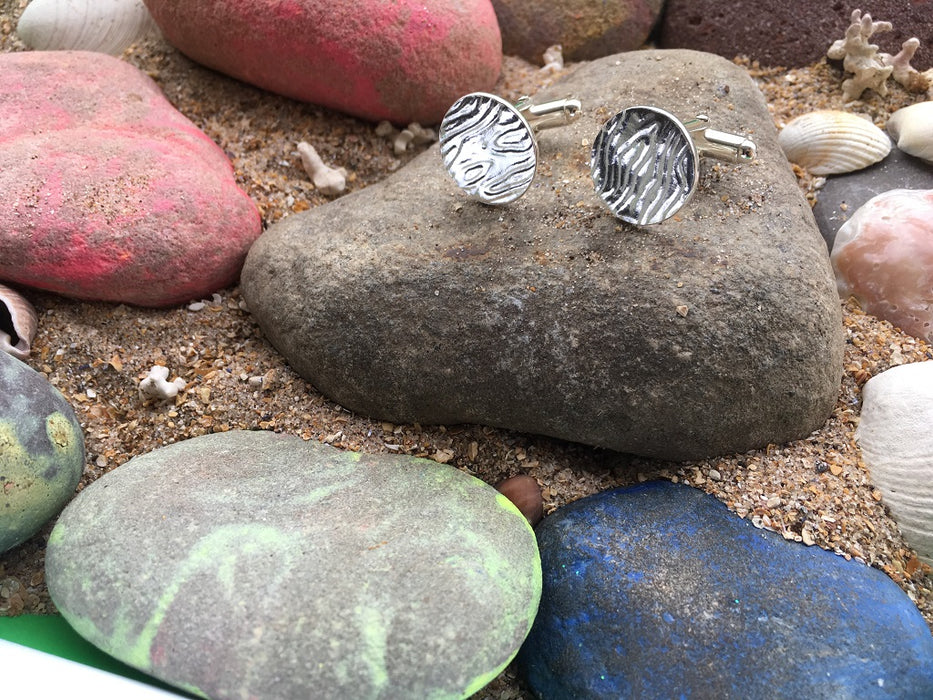 Silver ripple cufflinks