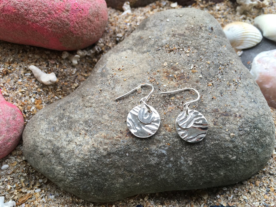 Silver Ripple Dangle Earrings