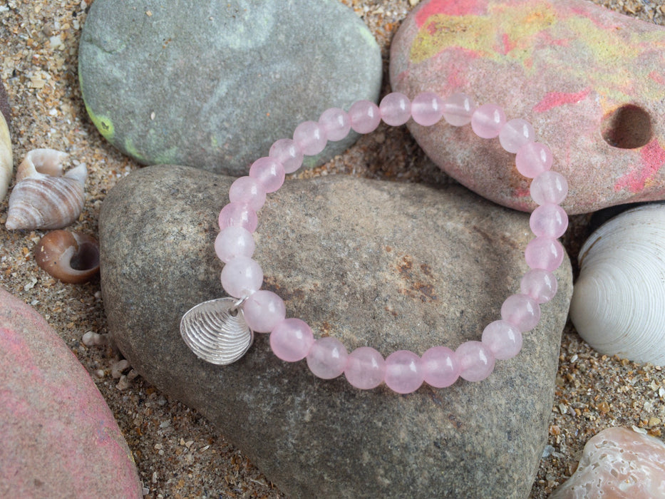 Yoga beaded bracelet with silver shell charm