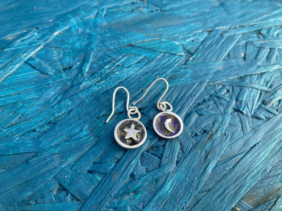 Enamel Silver drop earrings