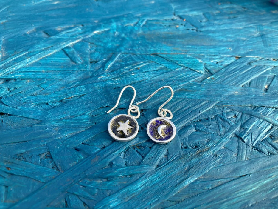 Enamel Silver drop earrings