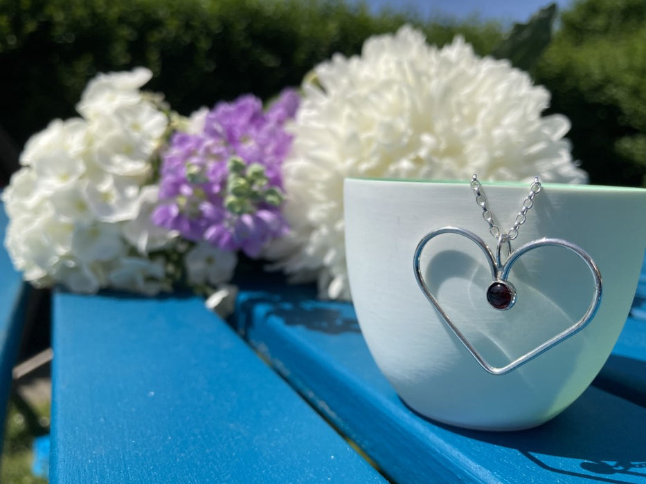 Gemstone Silver Heart Necklace