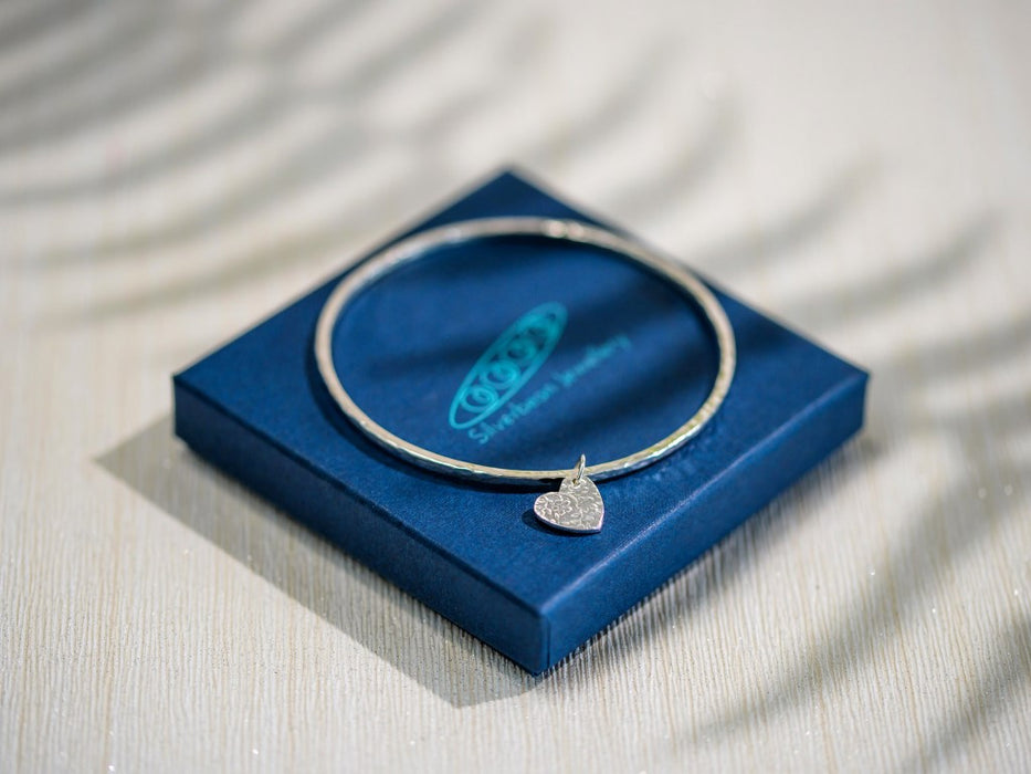 Silver heart bangle