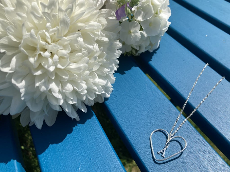 Silver Wire Heart Necklace with Letter or Star