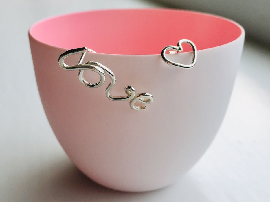 Silver love and heart earrings