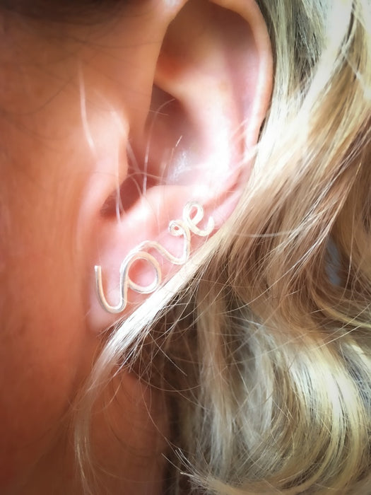 Silver love and heart earrings