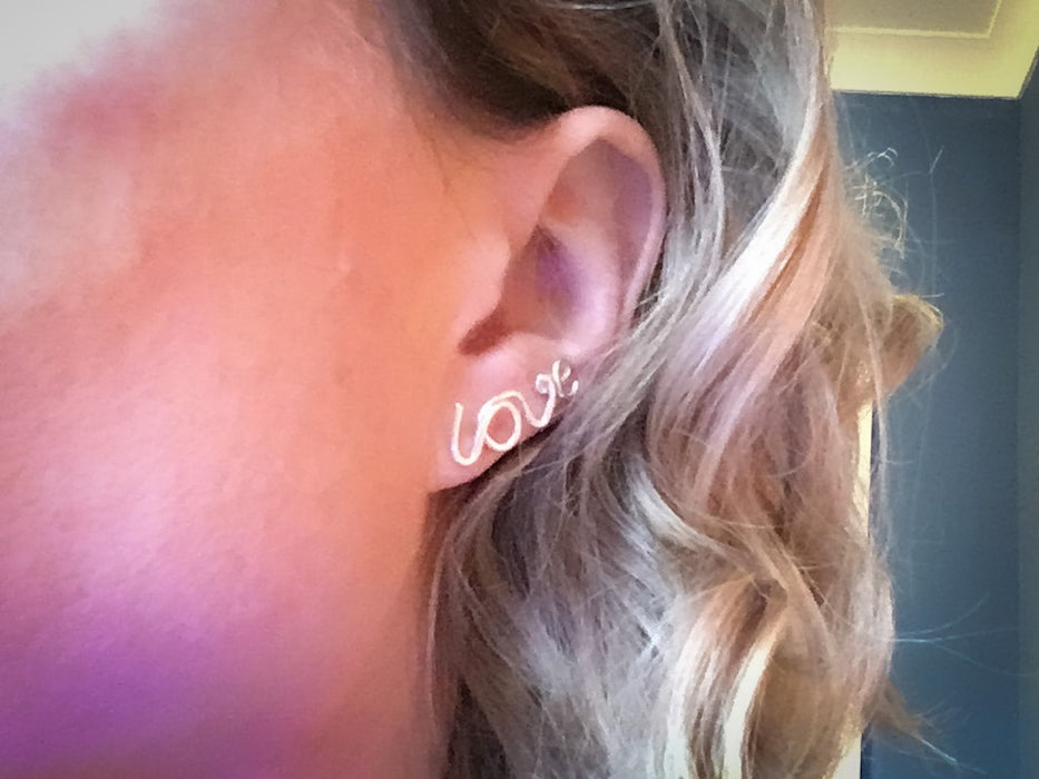 Silver love and heart earrings