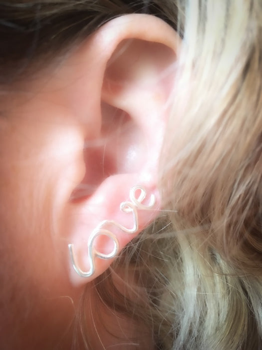 Silver love and heart earrings