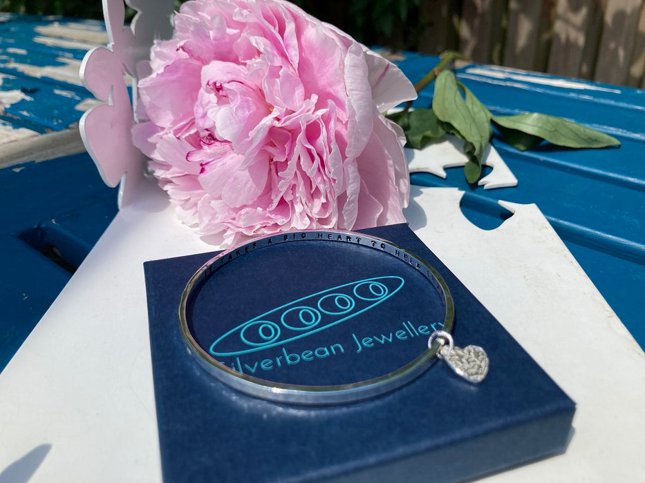 Personalised silver hammered bangle