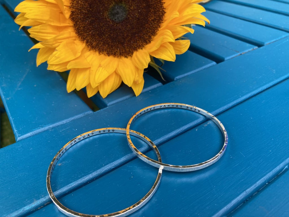 Personalised silver hammered bangle
