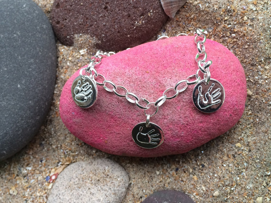 Silver handprint charm bracelet