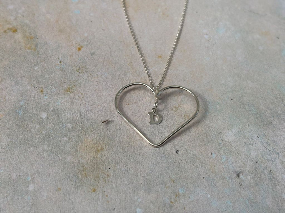 Silver Wire Heart Necklace with Letter or Star