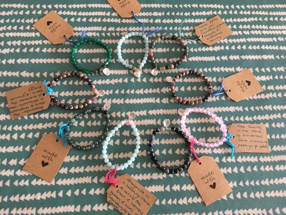 Yoga beaded bracelet with silver shell charm