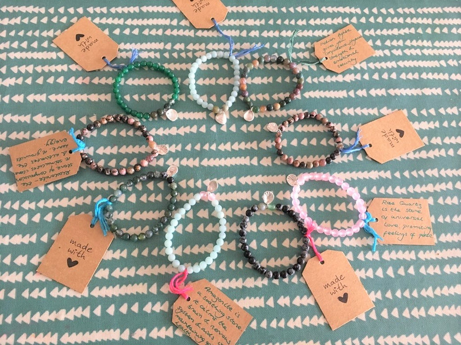 Yoga beaded bracelet with silver shell charm